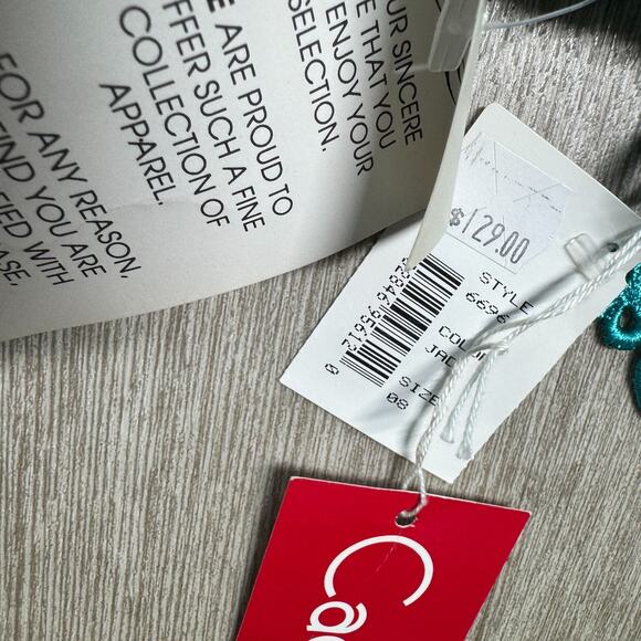 VTG Cachet Bari Protas 80s Lace Overlay Blouse Top 8 NWT USA Turquoise Back Zip - Picture 8 of 8